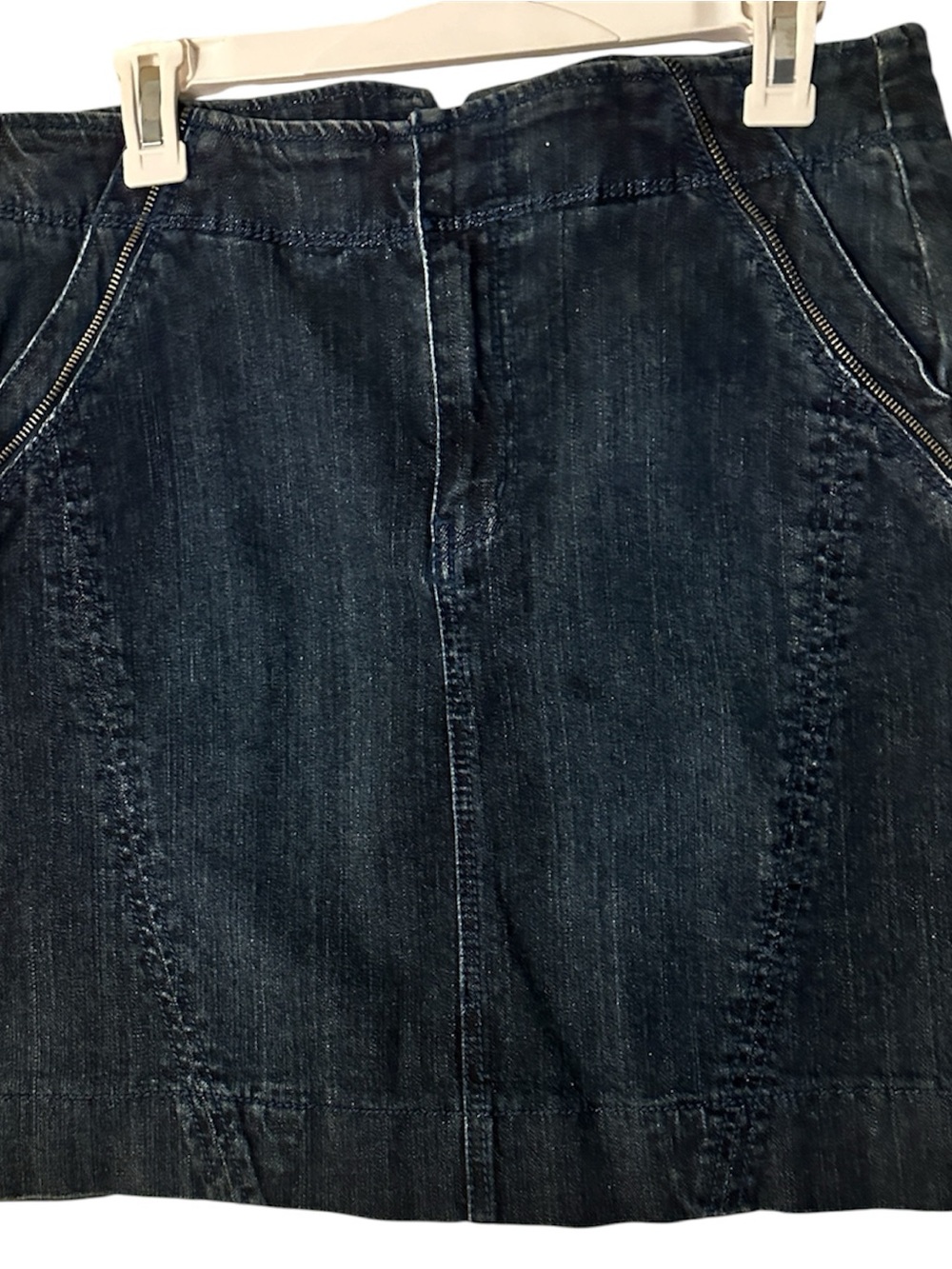 DKNY Dark Wash Denim Mini Skirt with Back Zipper